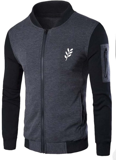 Grey Leaf Printed Zipper Jacket
