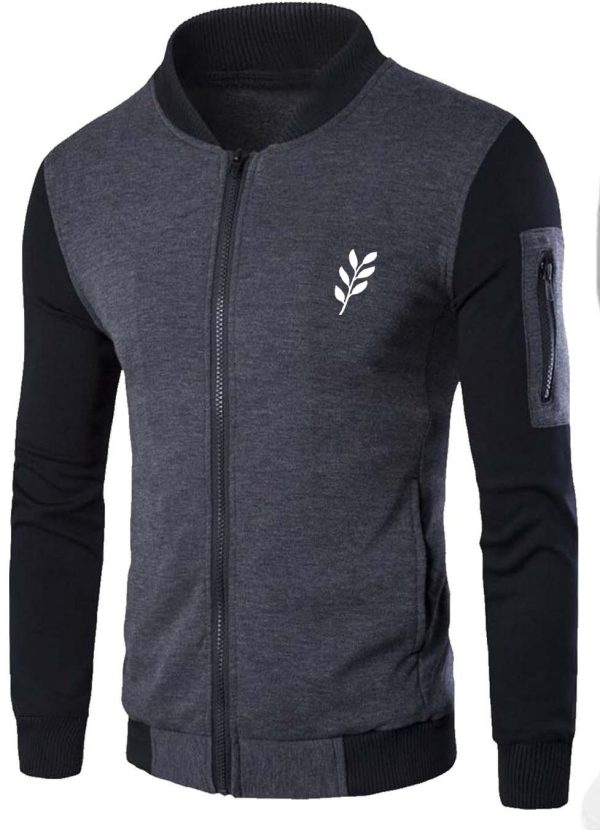 Grey Leaf Printed Zipper Jacket